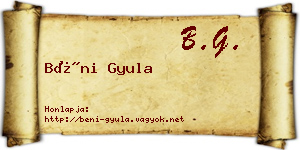 Béni Gyula névjegykártya